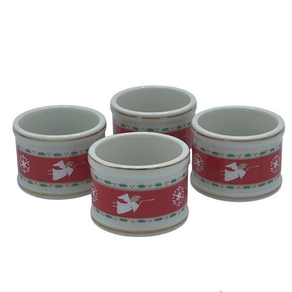 Vintage Christmas set of 4 Napkin Rings angel snowflake holly - Picture 1 of 9
